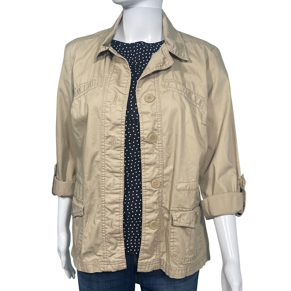 Khaki Be Utility Coat Field Safari Military Jacket Cotton Coastal Grandma XL